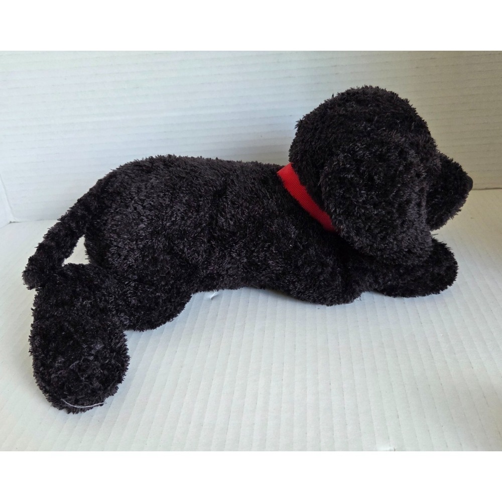 Yangjee Stuffed Plush Black Puppy Dog Red Collar Floppy Soft Beanbag 12" Vintage - Picture 4 of 12
